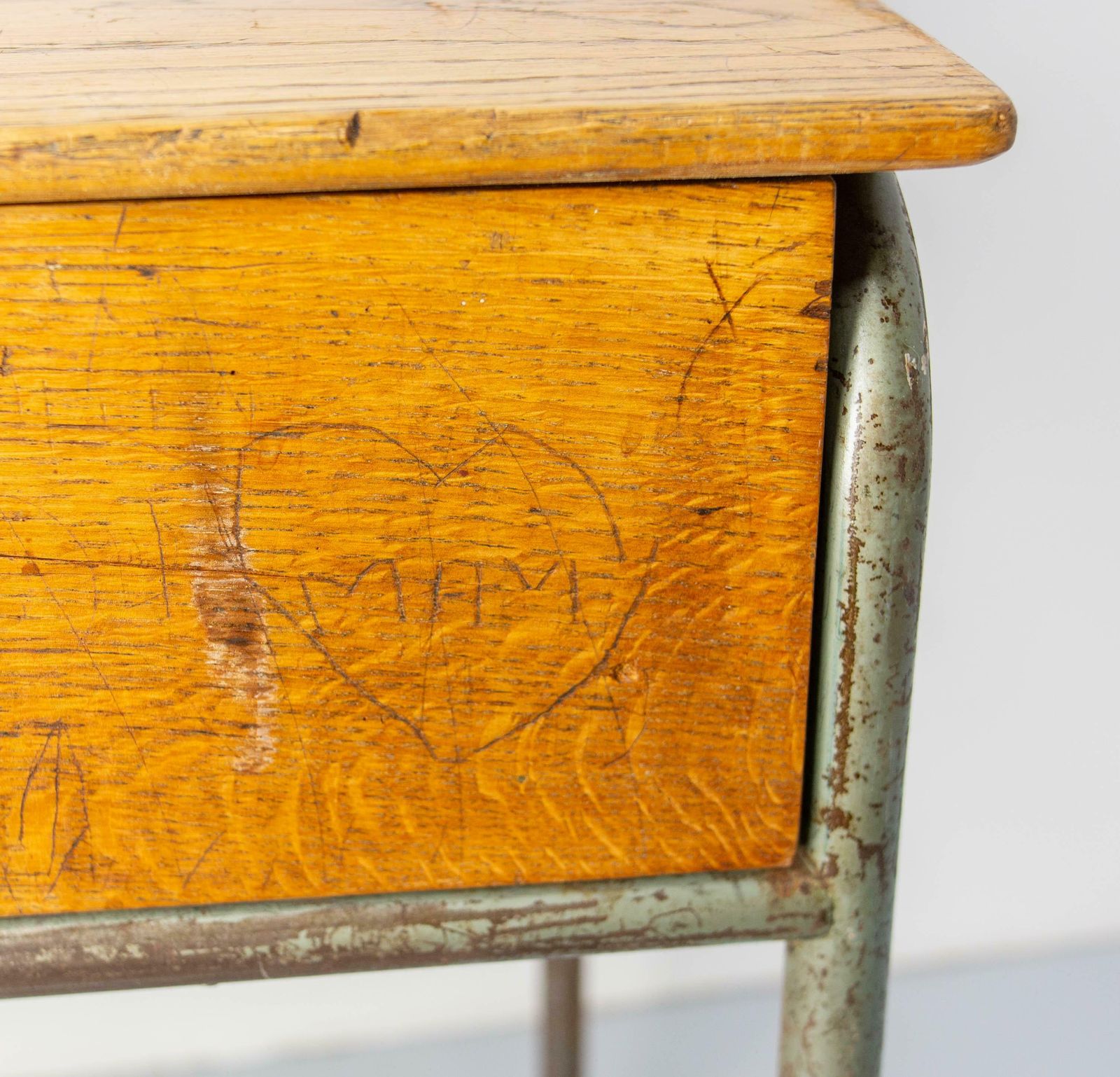 photo furniture Student Oak & Iron Writing Table Slant Top Desk France, Mid 20th C