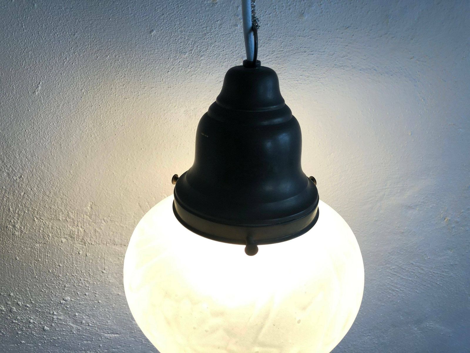 Mid Century Danish Art Deco Style Ceiling Lamp In White Frosted Glass With Organic Flower Pattern photo 234.0