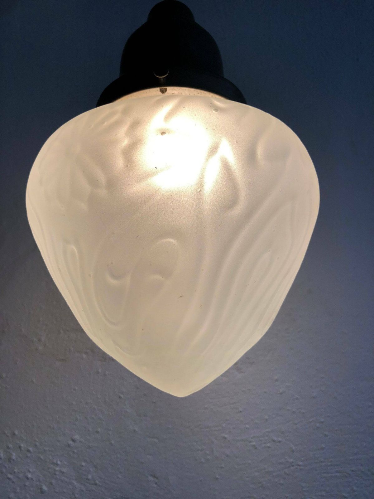 Mid Century Danish Art Deco Style Ceiling Lamp In White Frosted Glass With Organic Flower Pattern photo vinterior