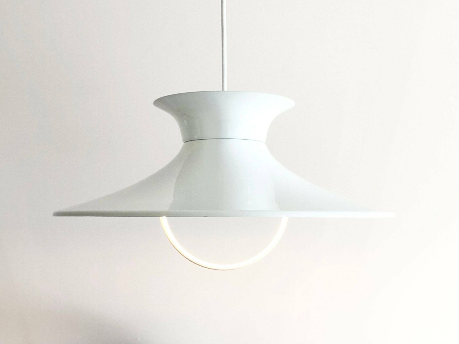 Danish Minimalist Mid Century Design Multilayer Ceiling Lamp In White Metal With Elegant Circle Hanger photo 234.0