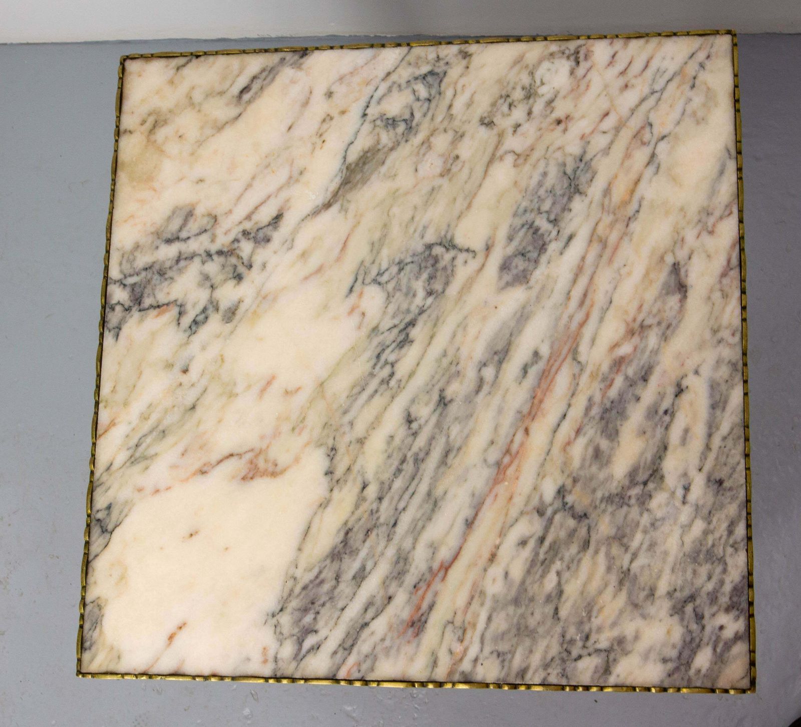 Louis XVI Style Square Side Low Table Brass Marble French, Circa 1960 photo vintage