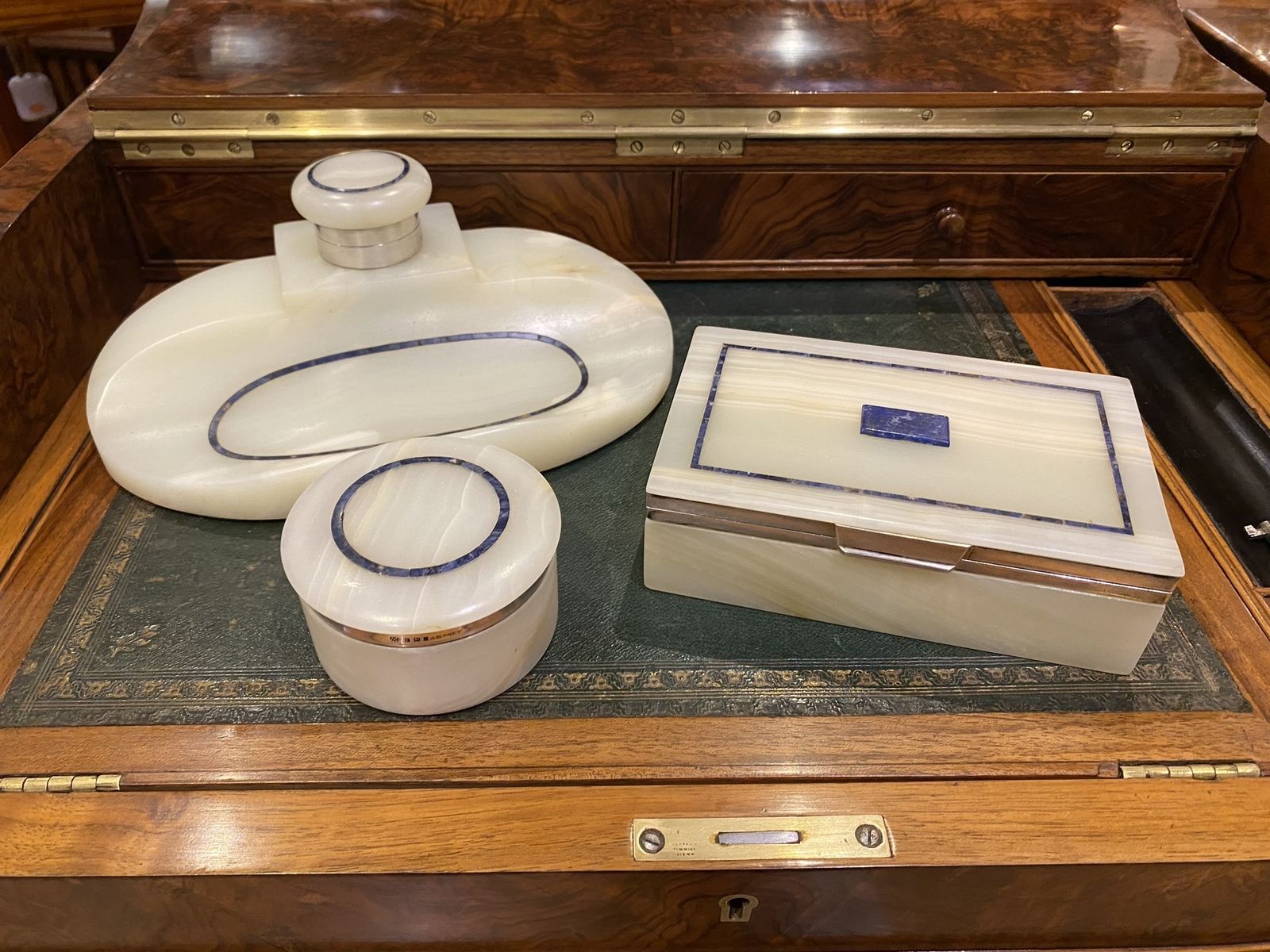 Art Deco Onyx, Lapis & Silver Desk Set, By George Betjemann For Aspreys, London, 1921 photo Home Decor