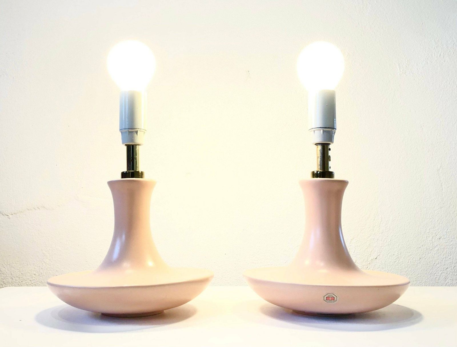 Pair Of Mid Century Pastel Pink Table Lamps In Organic Shape And Modernist Design By Odreco photo furniture
