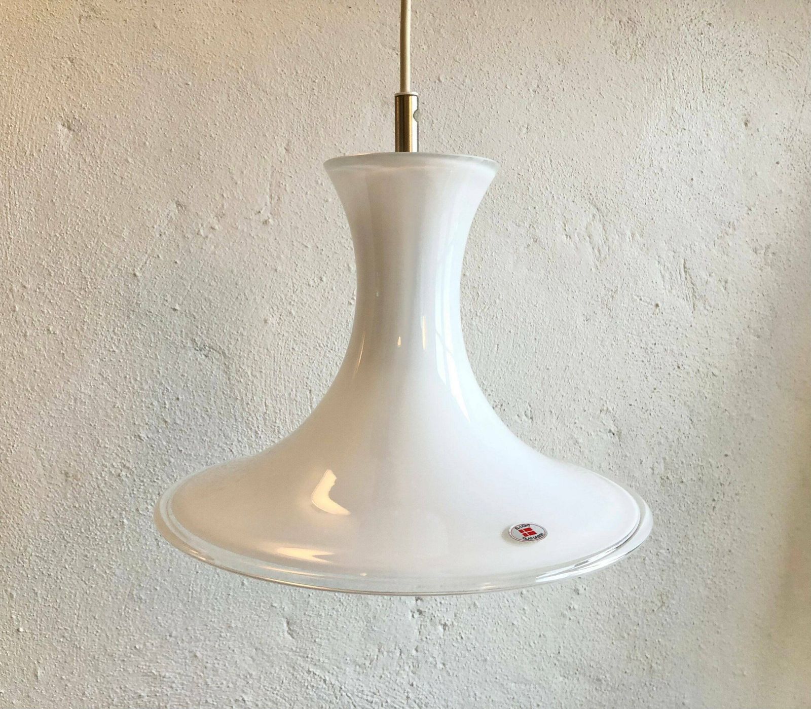 Danish Minimalist Ceiling Lamp In Modernist Shape Of White And Transparent Glass   Design From El Light photo for sale