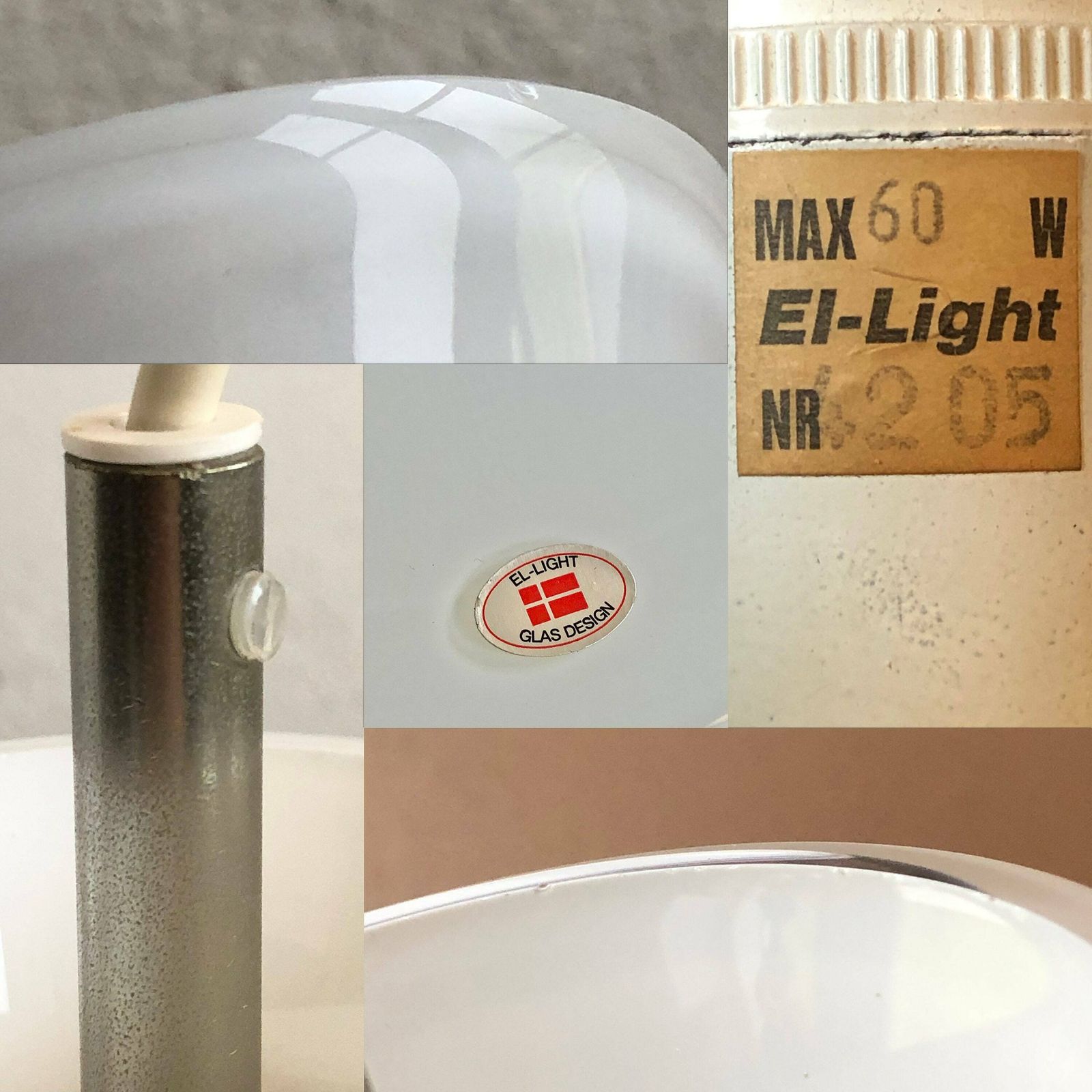 Danish Minimalist Ceiling Lamp In Modernist Shape Of White And Transparent Glass   Design From El Light photo vintage