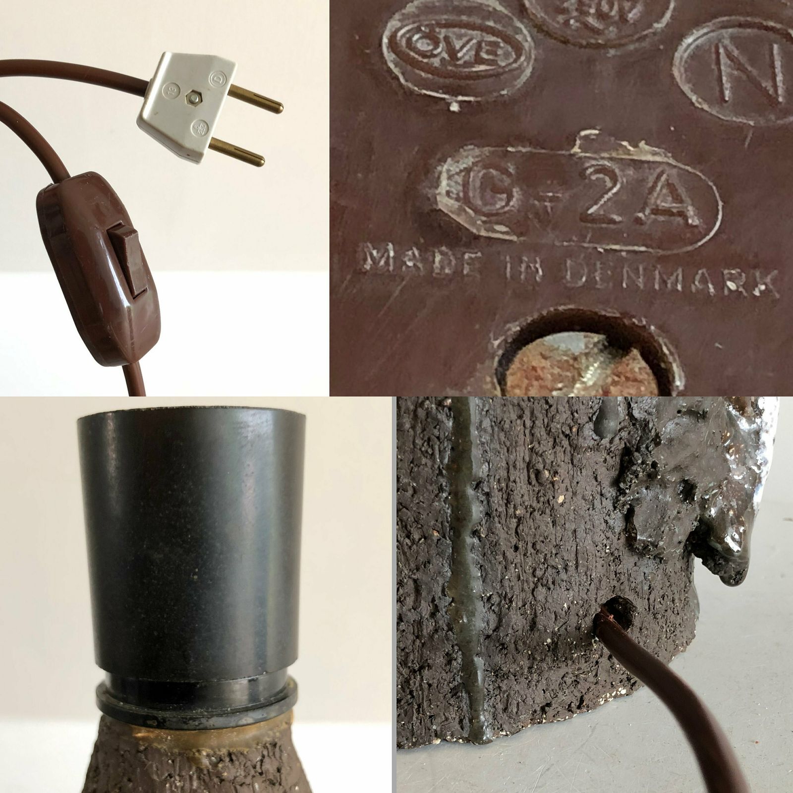 photo for sale Danish Sculptural Ceramic Mid Century Table Lamp With Organic Shapes In Raw Clay With Blue And White Glaze