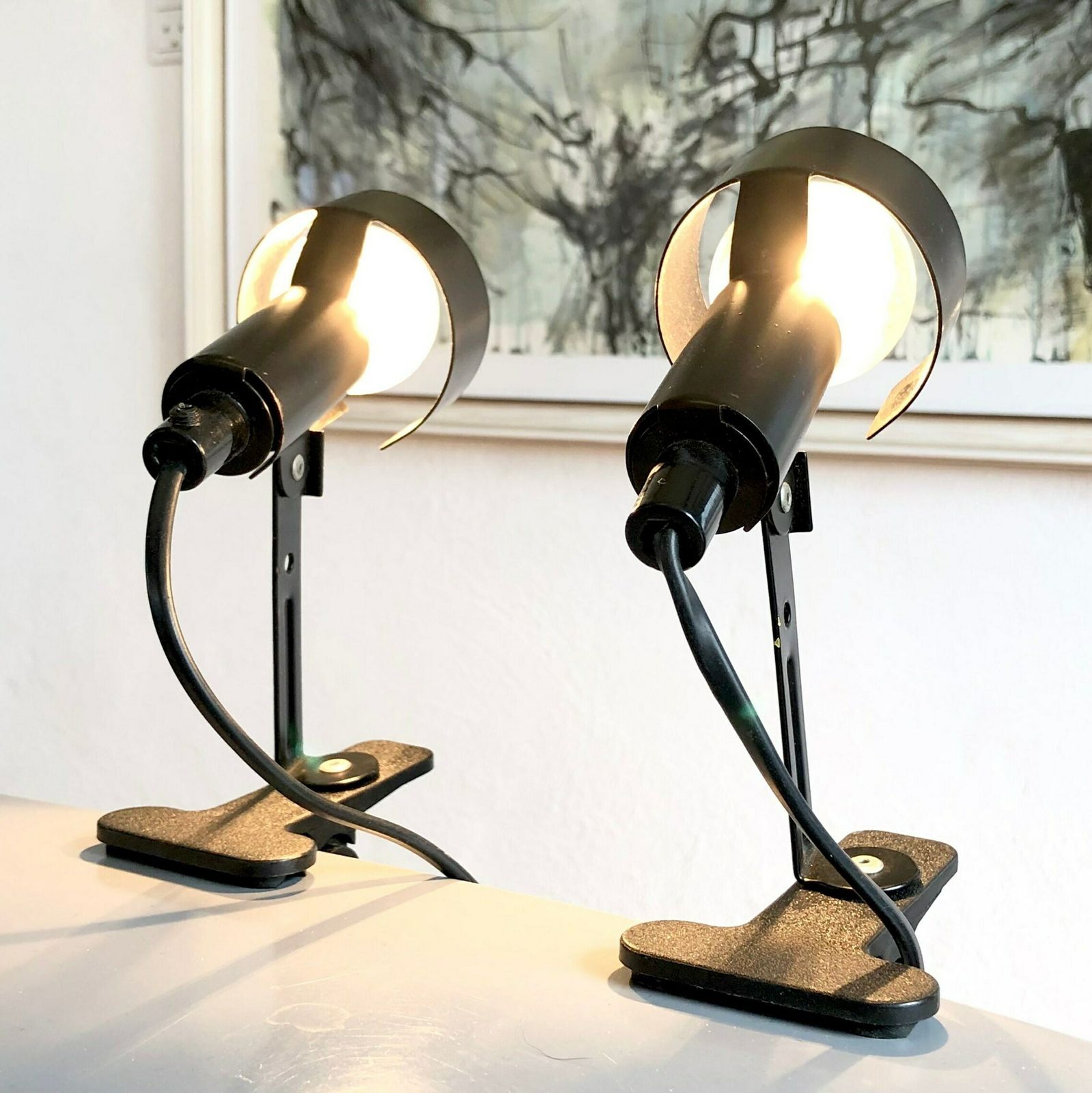 Pair Of Swedish Mid Century Vintage Wall Lamps In Black Metal And Ajustable Light Exposure   Design From Ikea