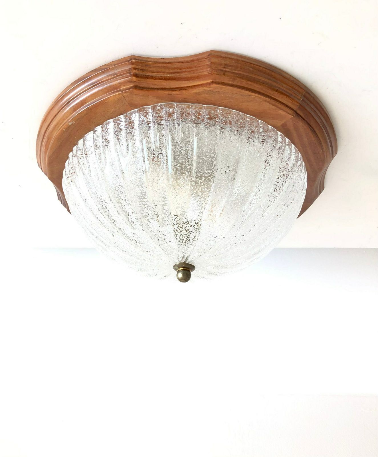 Beautiful Mid Century Design Sconce Lamp With Carved Wood And Bubble Glass Shade In Exquisite Shape photo 184.0