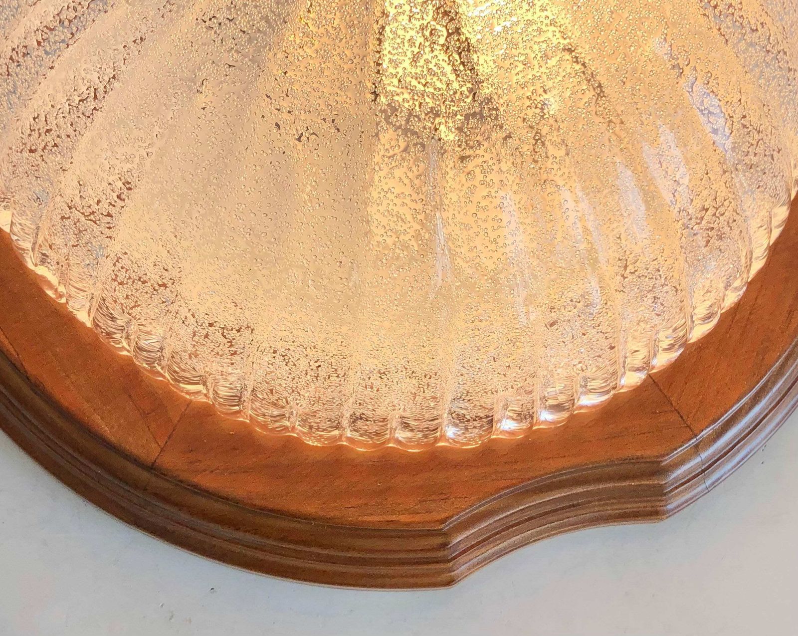 Beautiful Mid Century Design Sconce Lamp With Carved Wood And Bubble Glass Shade In Exquisite Shape photo vintage