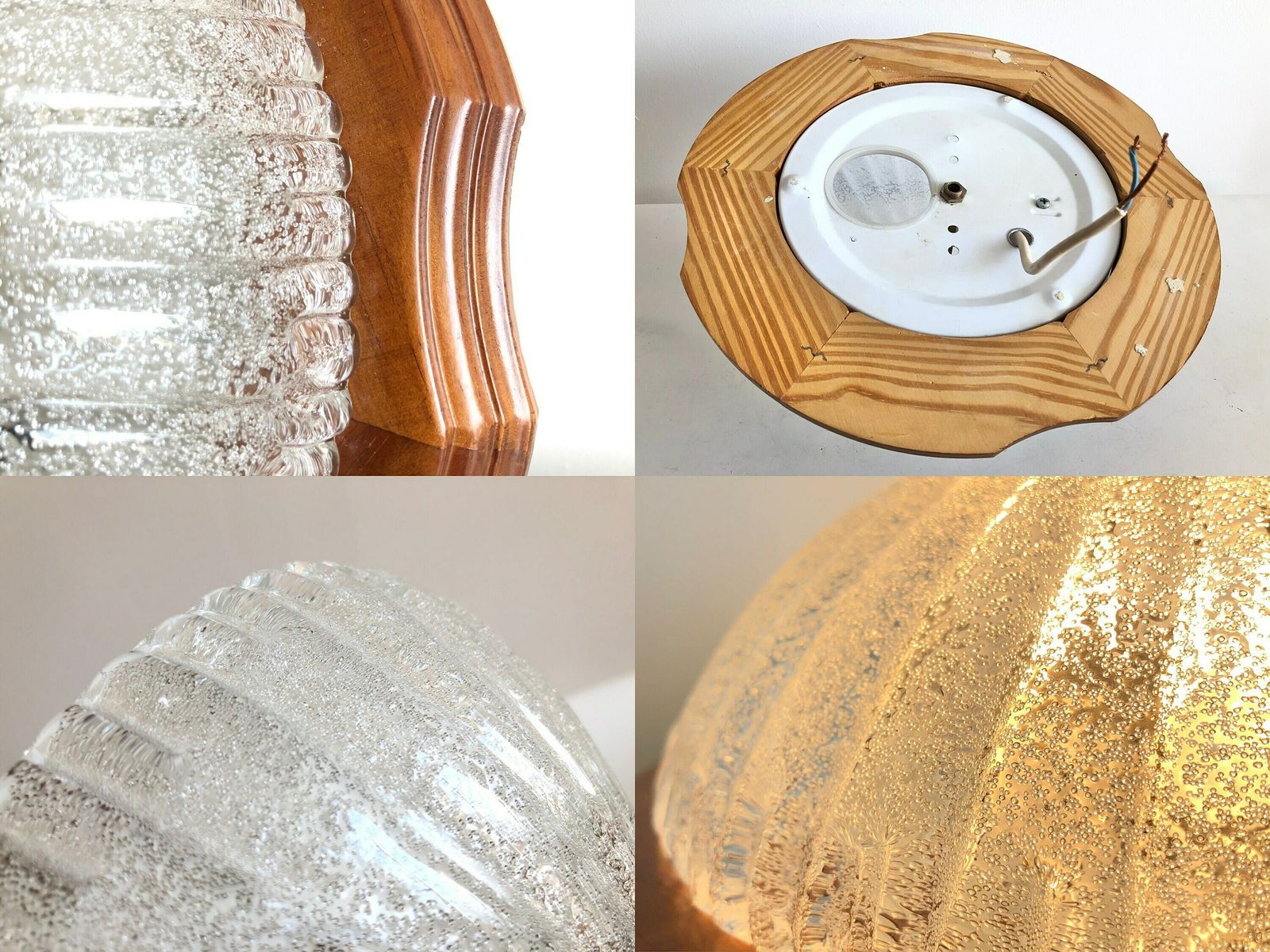 photo for sale Beautiful Mid Century Design Sconce Lamp With Carved Wood And Bubble Glass Shade In Exquisite Shape