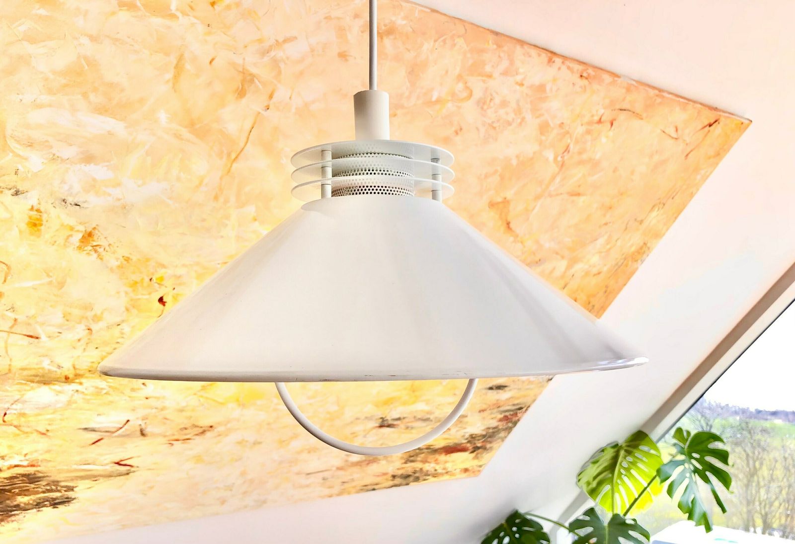 Danish Mid Century Modern Vintage Ceiling Lamp In Minimalist Design White Metal Multilayer Shades photo buy