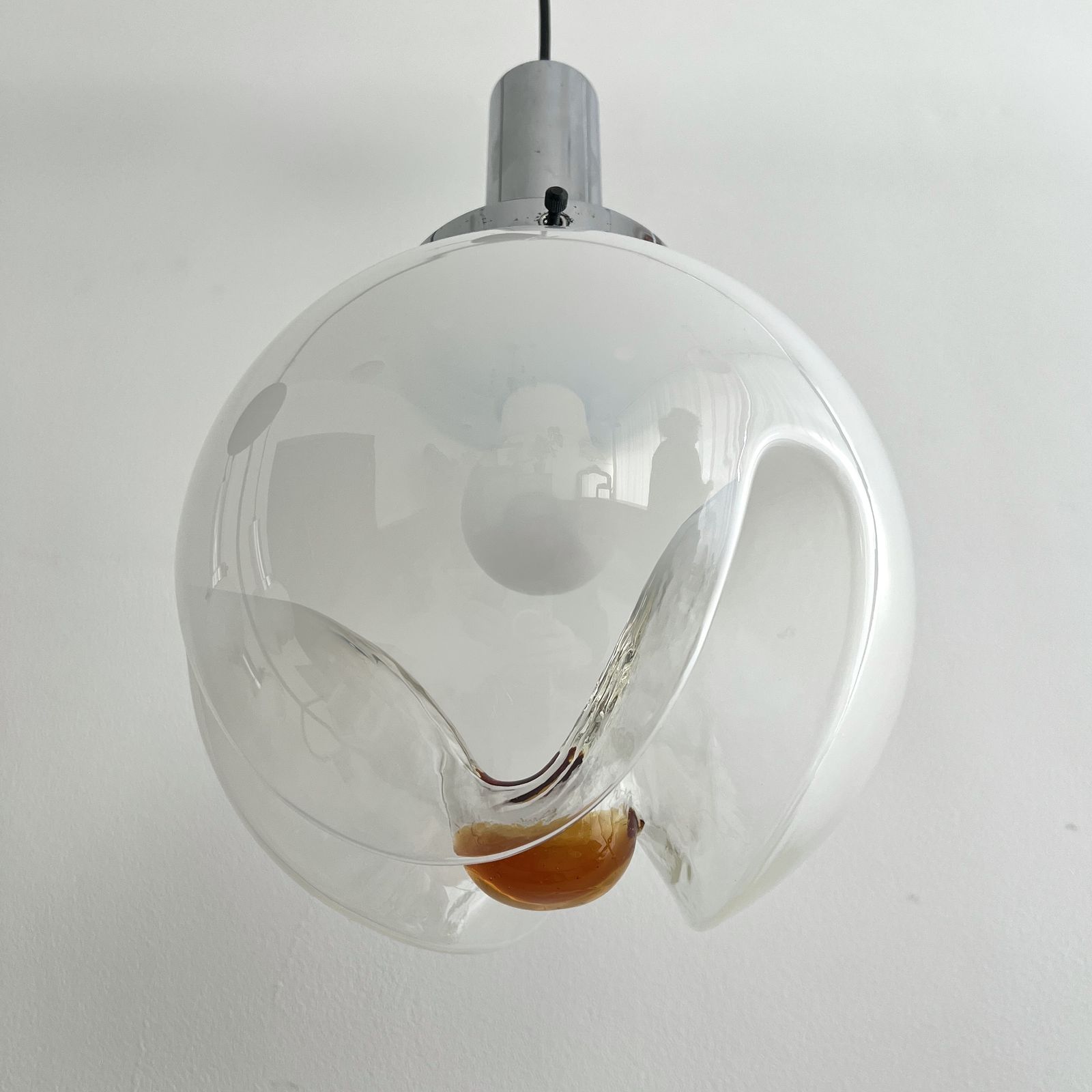 1970s Large Mezzega Murano Honey Glazed Glass Pendant photo for sale