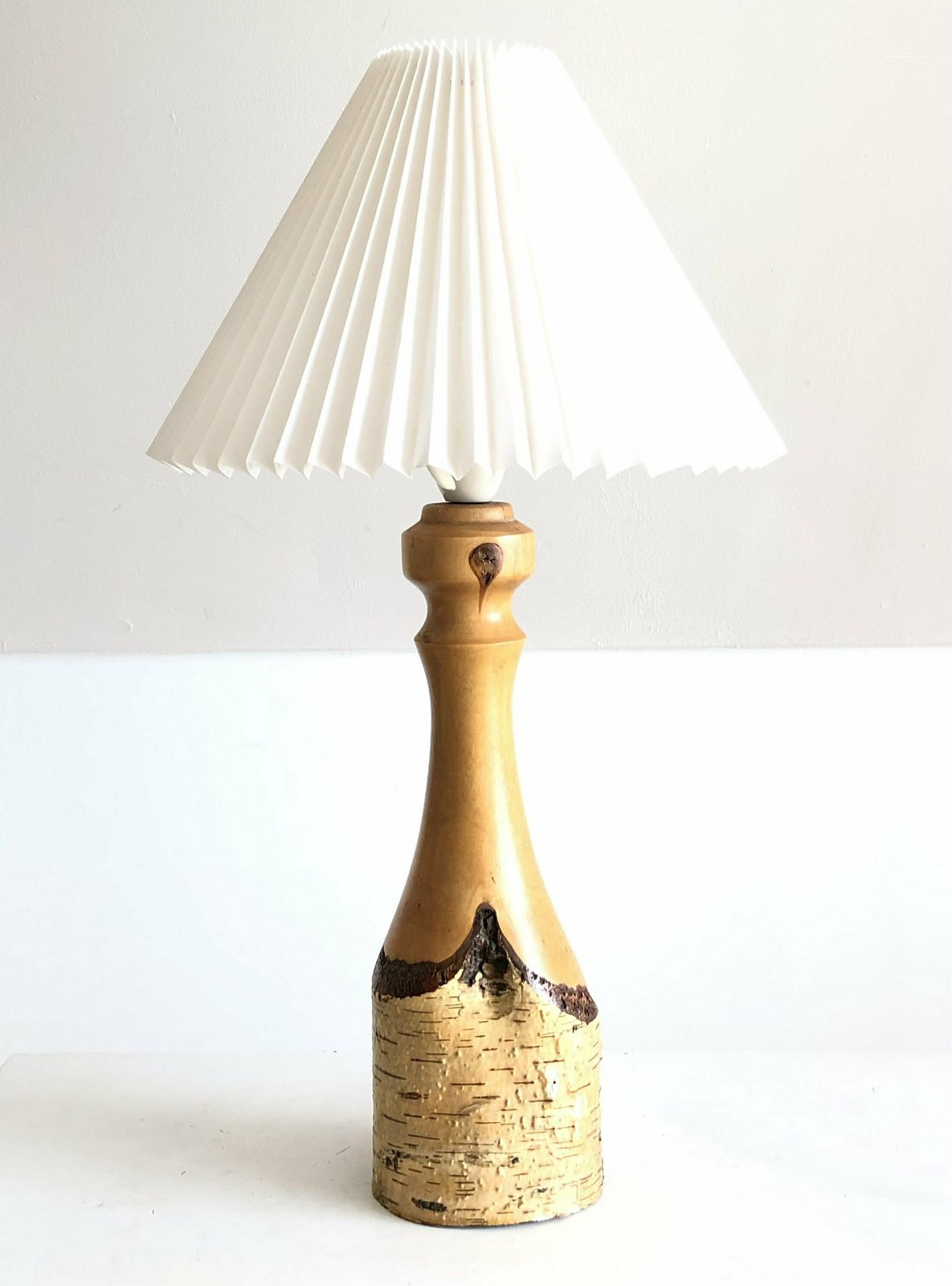 Danish Mid Century Modern Table Lamp Early Model With Natural Birch Wood Base And White Pleated Shade   Design From E.S. Horn, Denmark photo 246.0