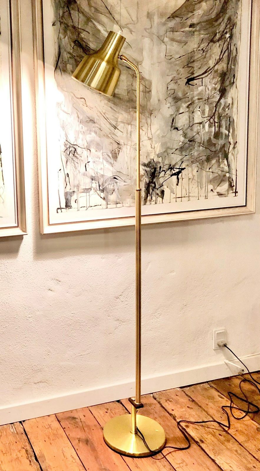 Danish Mid Century Modern Floor Lamp In Gold Colored Metal And Elegant Design Details   Design By Dansa photo for sale