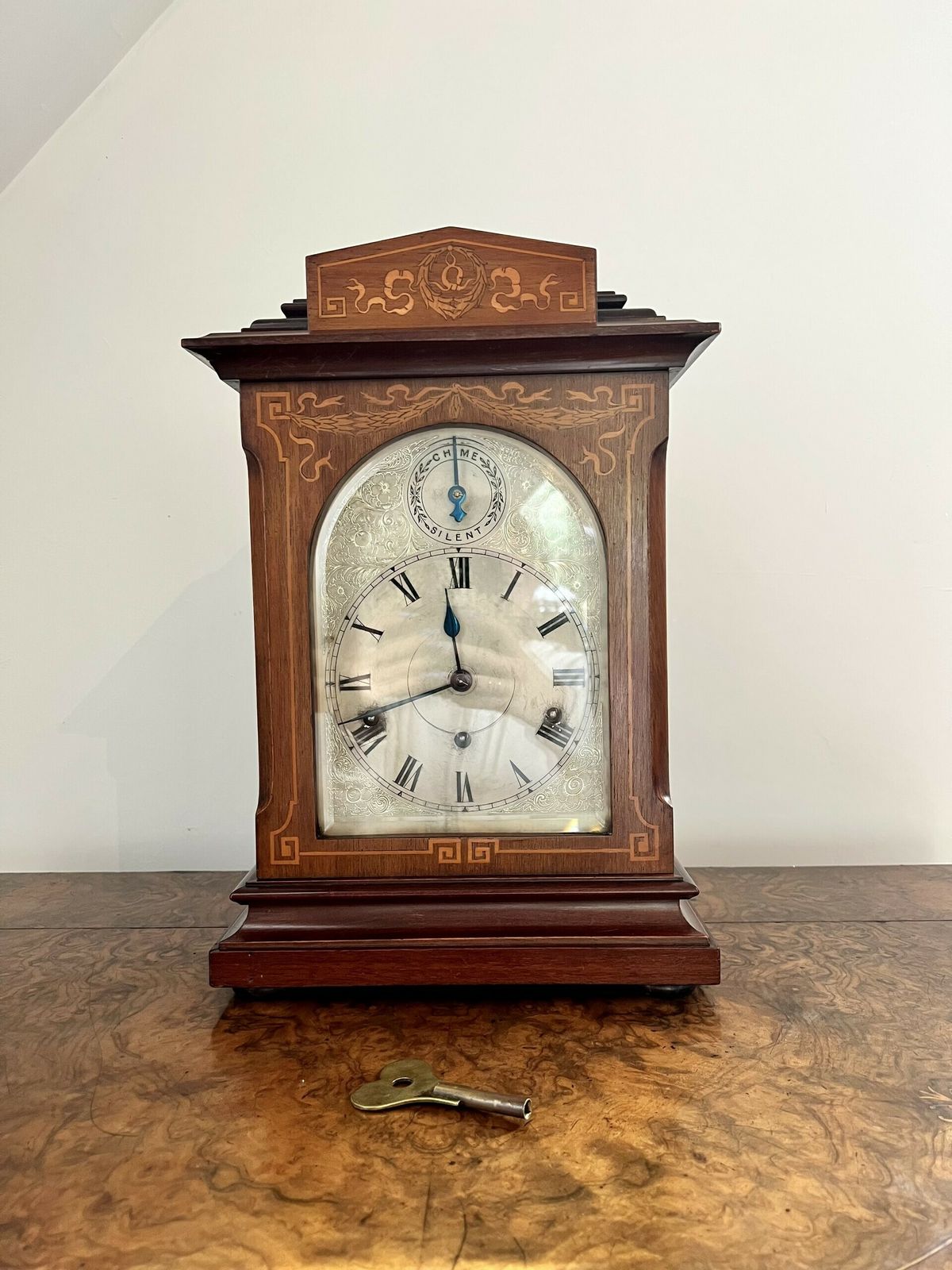 Edwardian Quality Rosewood Inlaid Chiming 8 Day Mantle Clock