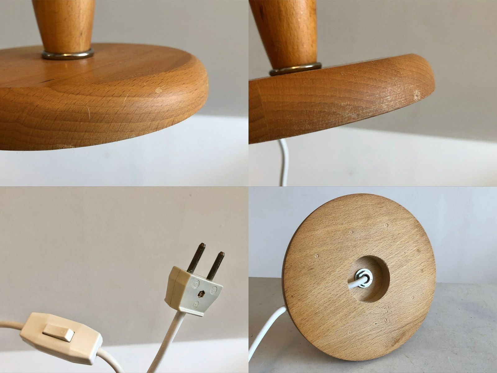 photo for sale Danish Postmodern "Lotus" Table Lamp In Wood With Chrome Details And Flower Pattern Pleated Shade   Design From Design Light