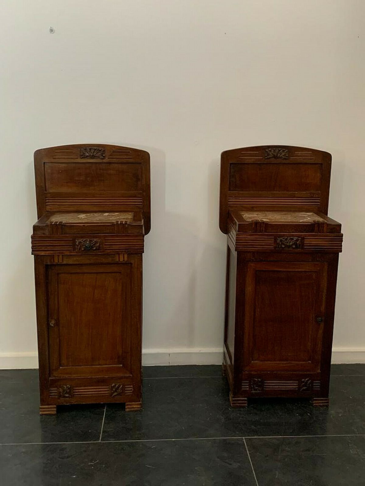 Pair Of Art Nouveau Cherry Wood Bedside Tables, Early 20th Century photo furniture