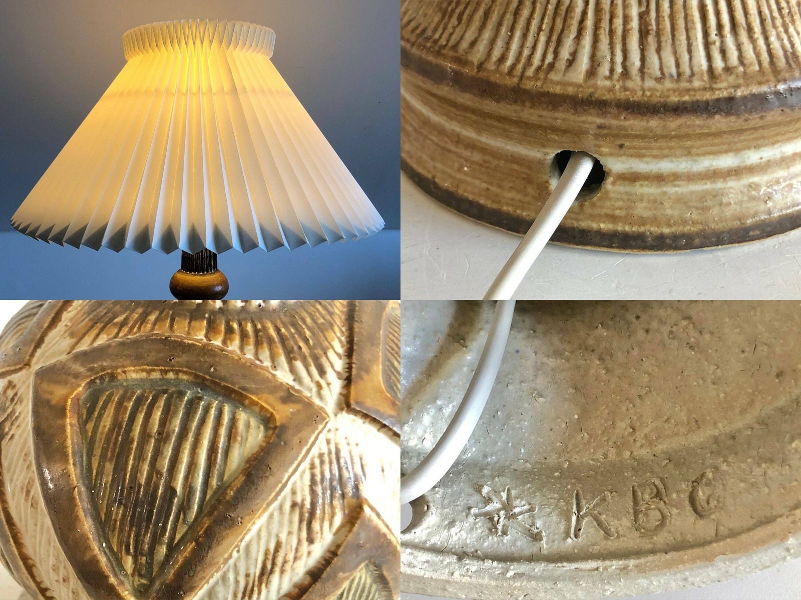 Exclusive Danish Ceramic Sculptural Modernist Mid Century Table Lamp With Eminent Glaze And Le Klint Shade   Design By Kingo Keramik Denmark photo vintage