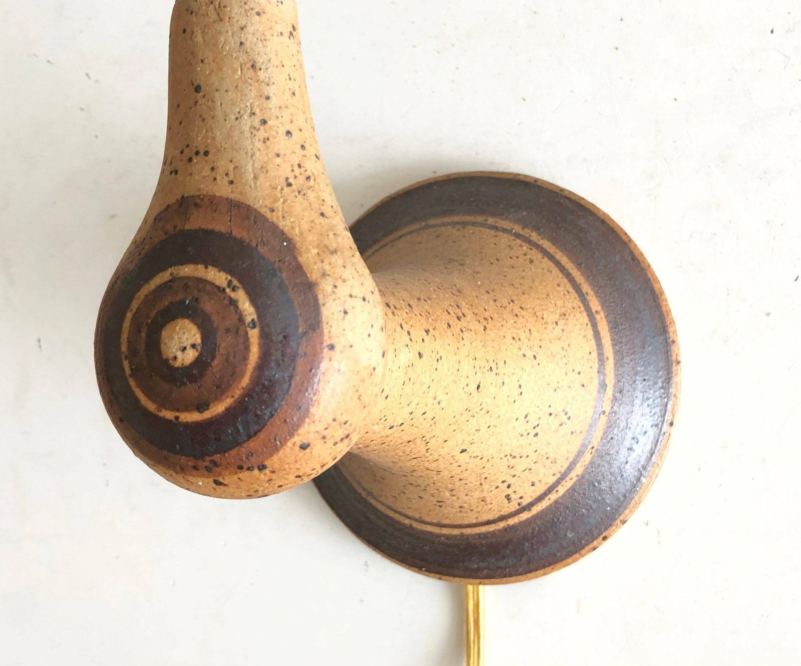 Rare Danish Stoneware Mid Century Wall Lamp In Organic Shape With Beige And Brown Glaze   Design From Helle Allpass, Denmark photo for sale