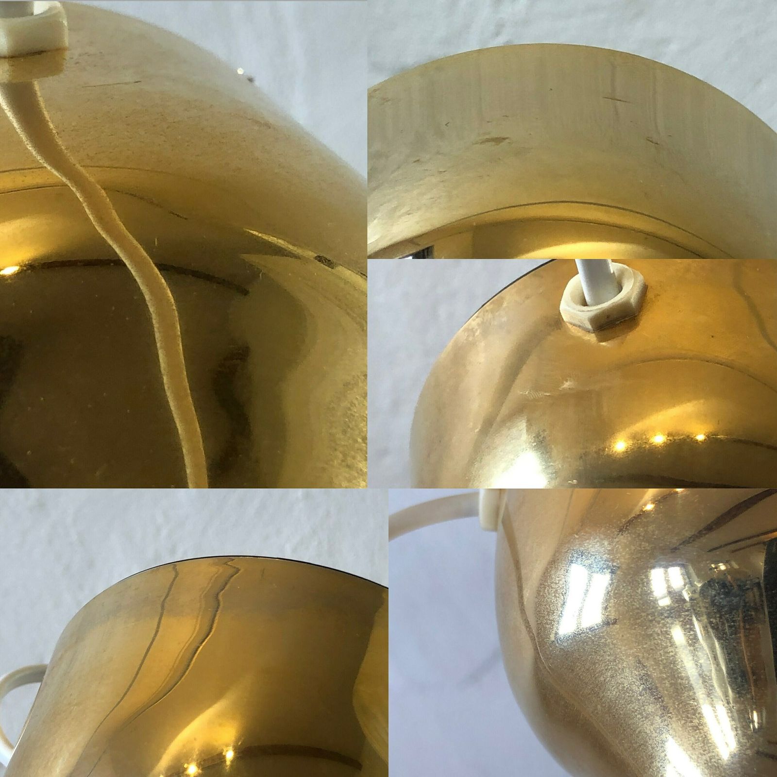 photo for sale Pair Of Danish Mid Century “Goldina” Gold Table Lamps   Design From P. W. Denmark