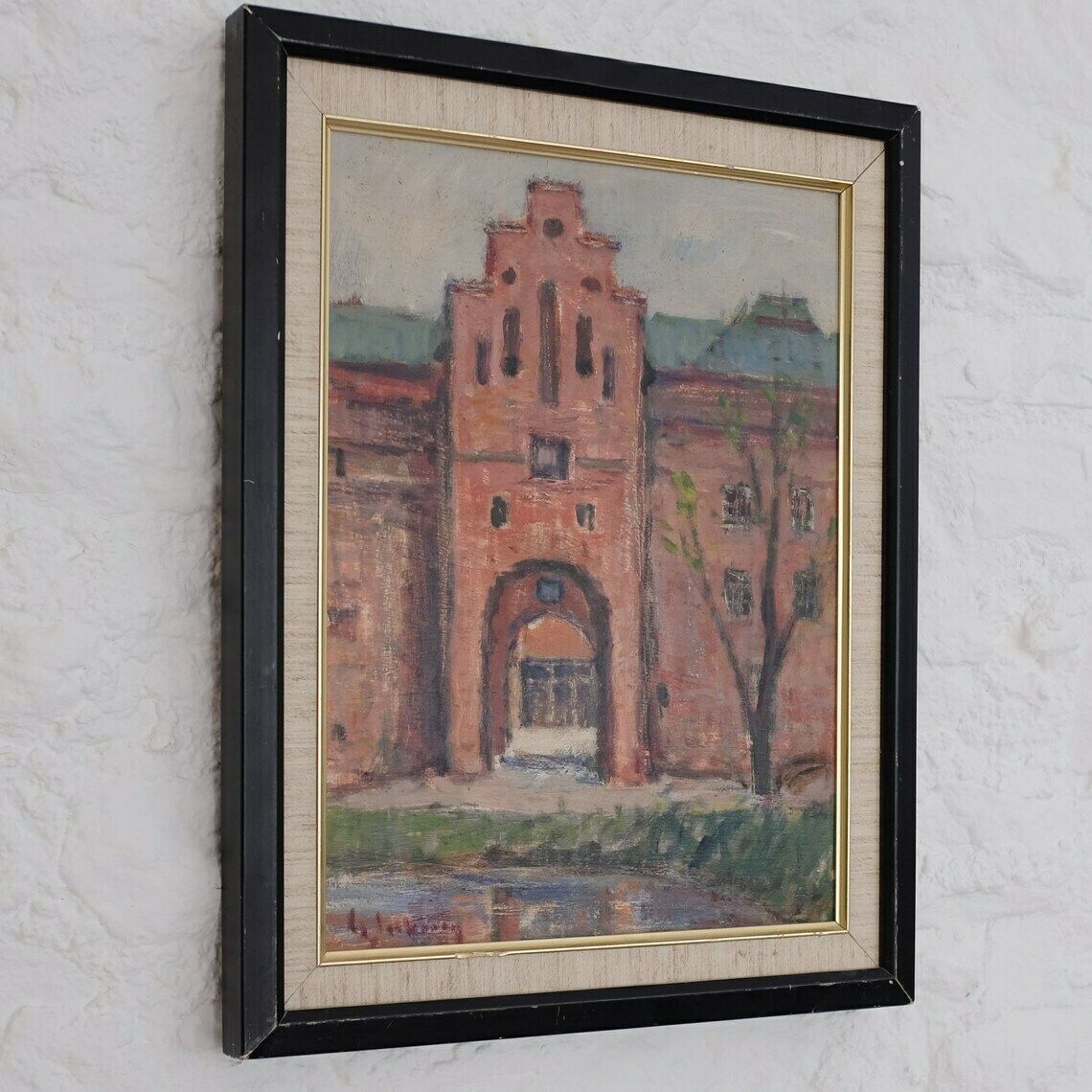 Mid Century Impressionist Painting By Gideon Isaksson, Vintage Architectural Landscape Painting, Scandinavian Modern Living, Decorative Art photo Art