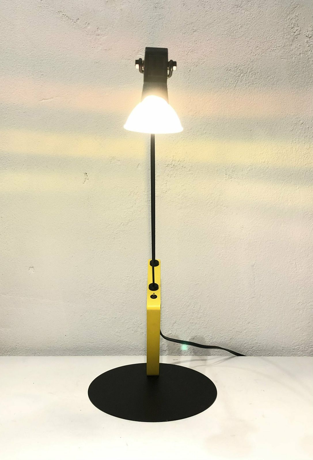 Rare Vintage Ikea Space Age Desk Lamp In Cool Design With Assymetic Yellow Stand And Twin String Neck With Naked Bulb   Design From Sweden photo for sale