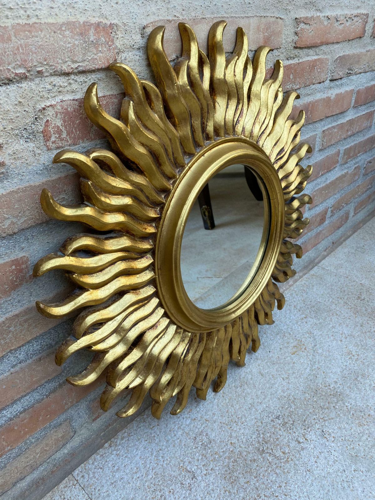 Miroir soleil mid-century français doré, années 1950 photo 1739.0
