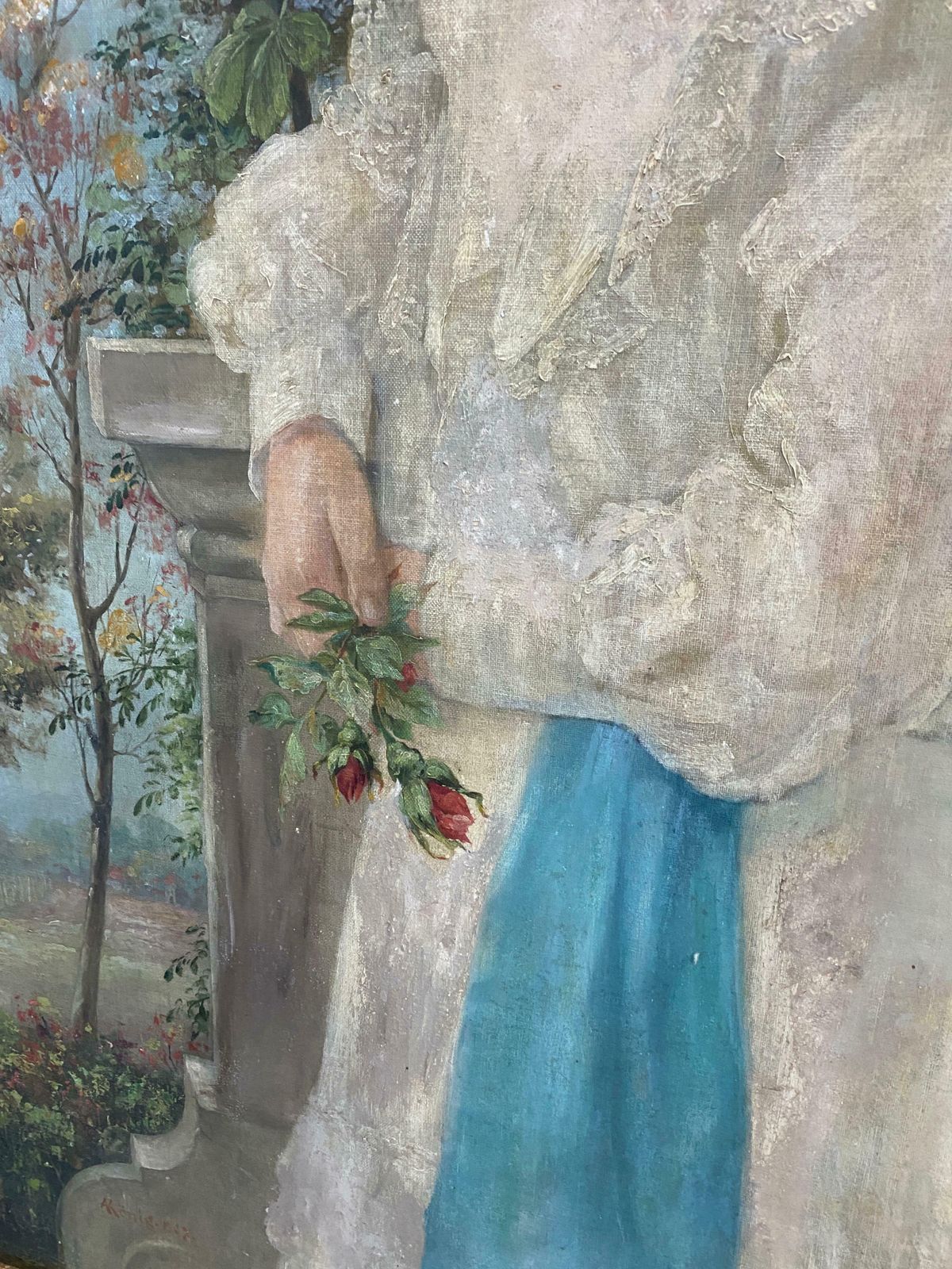 Antique German Oil Painting "Portrait Of A Maiden" From 1901 Signed Konig photo for sale