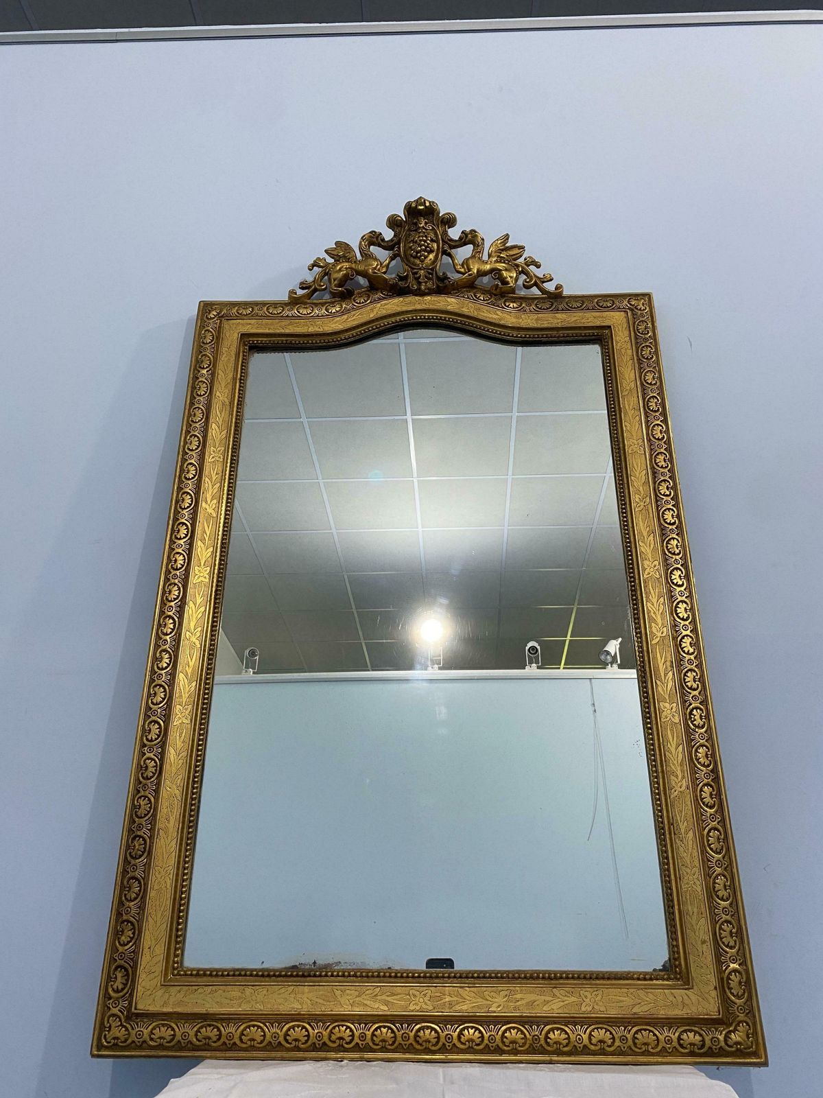 Antique French Gilt Mirror Gold Leaf With Louis Philippe Era Selvedge photo for sale
