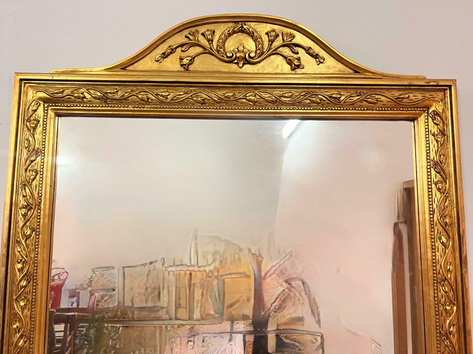 French 19th Century Symmetrical Large Vertical Gold Gilt Mirror With Crest 7.8ft photo vintage
