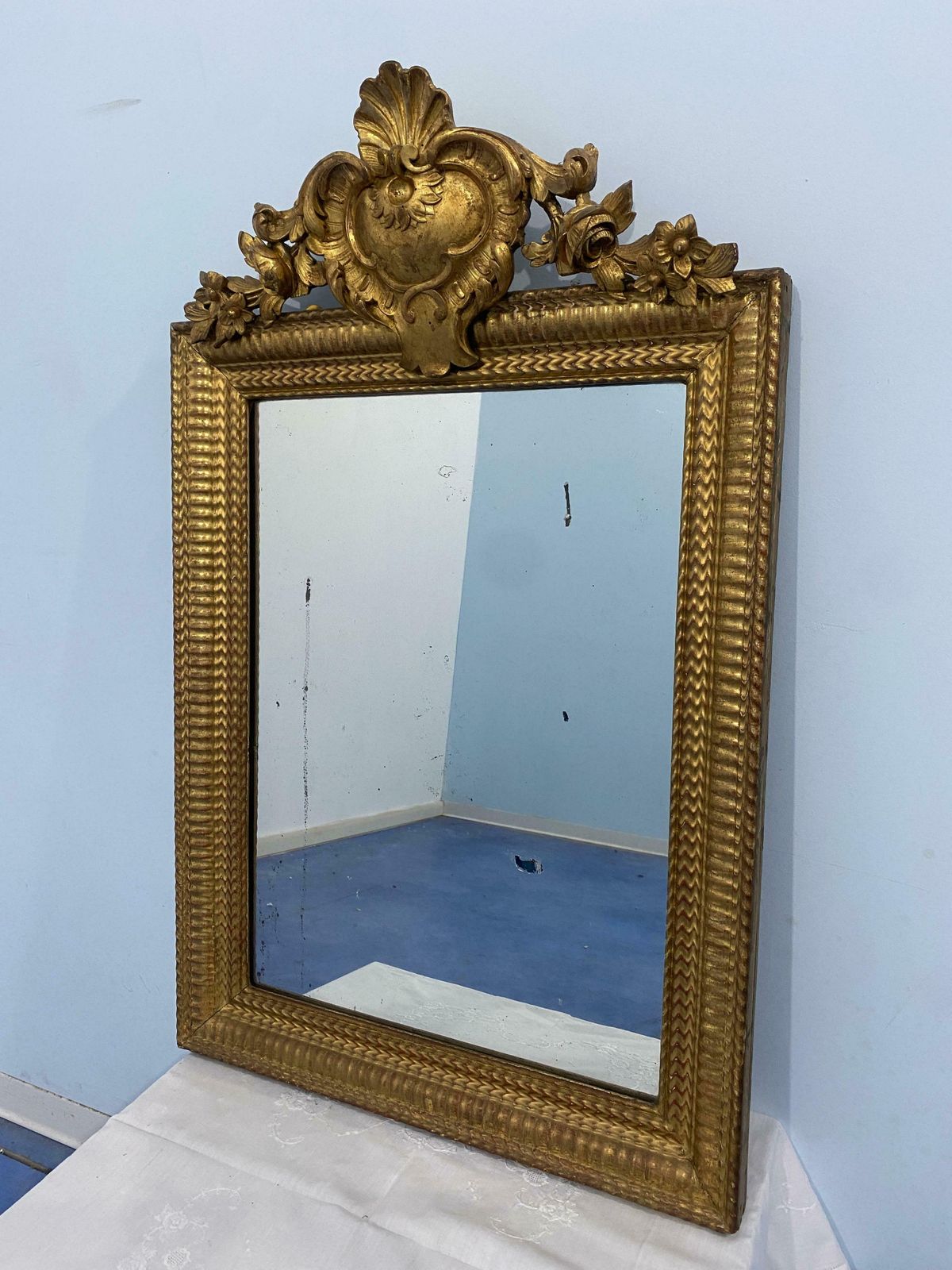 Antique French Gilded Gold Leaf Mirror Louis Philippe Era, 1850s photo for sale