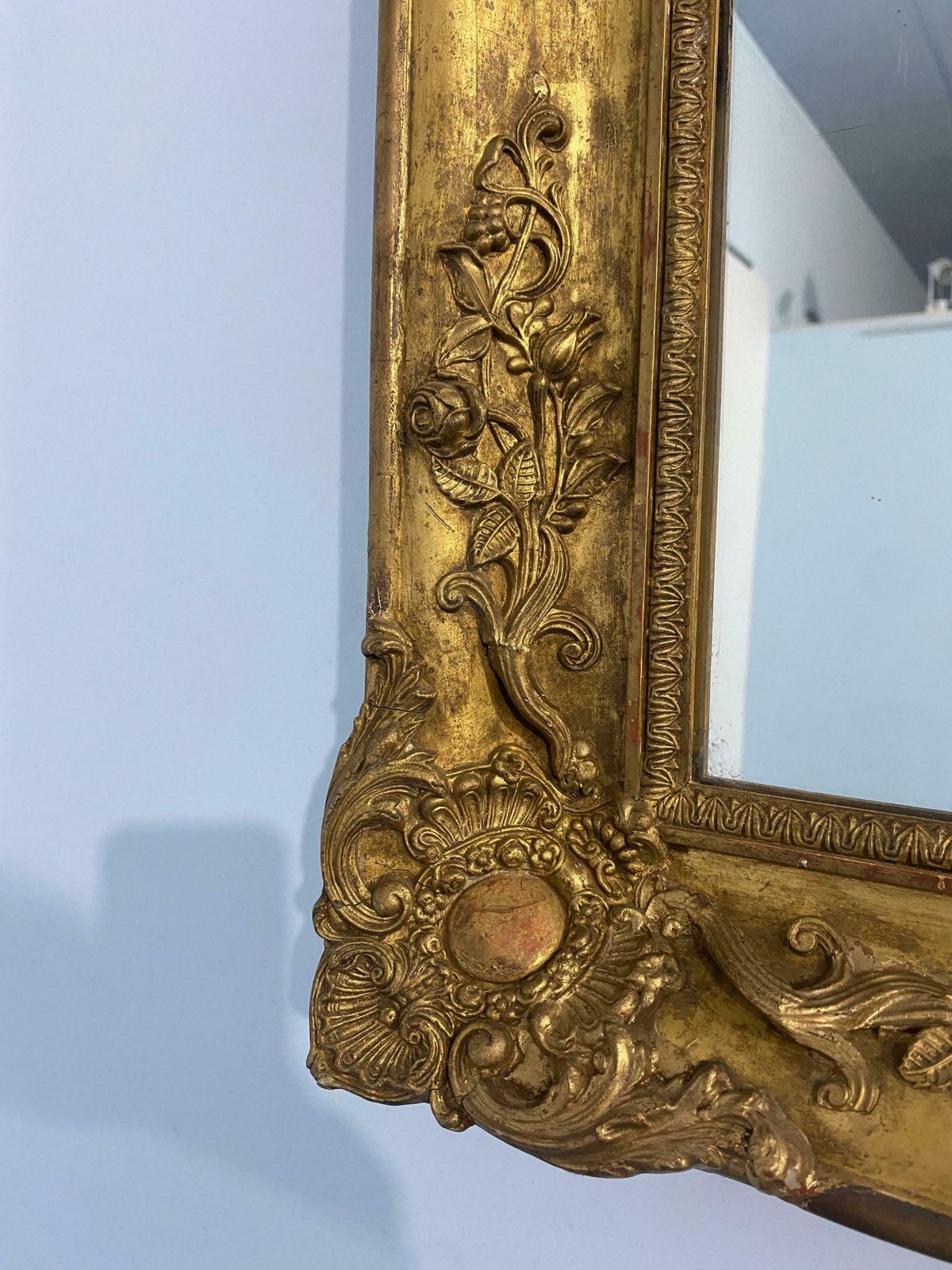 Antique French Gilded Gold Leaf Mirror From The Napoleon III Era, 1870 photo for sale