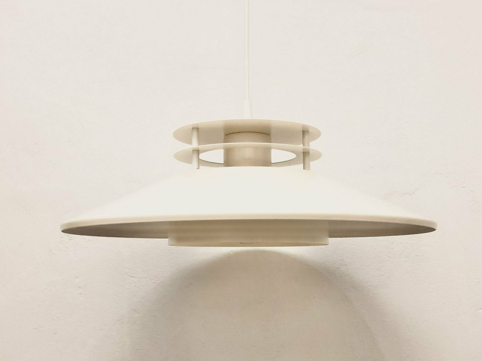 Danish Mid Century Modern Ceiling Lamp In Off White Metal With Multilayer Shades In Minimalist Design photo 271.0