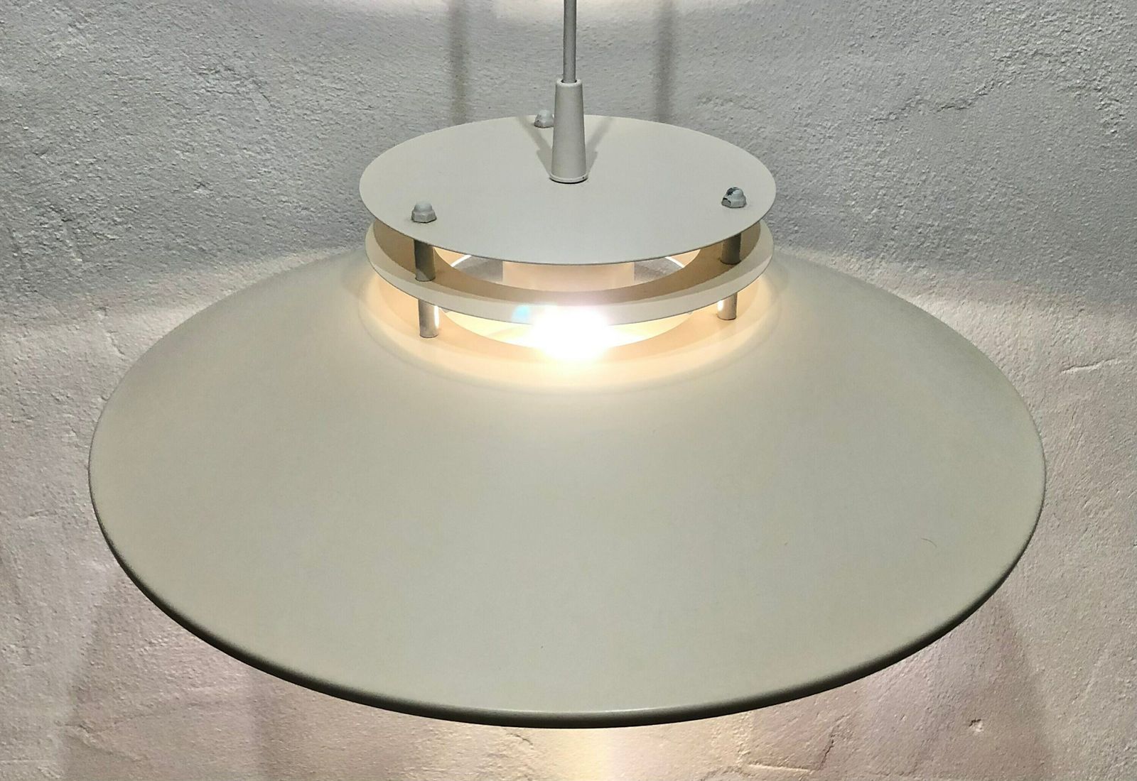 Danish Mid Century Modern Ceiling Lamp In Off White Metal With Multilayer Shades In Minimalist Design photo vinterior