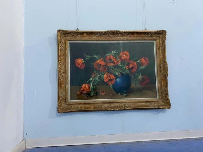 Pastel Painting Vase With Flowers Signed Jaak Van Den Seylbergh  Belgium 1950s photo buy
