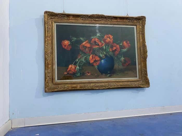photo for sale Pastel Painting Vase With Flowers Signed Jaak Van Den Seylbergh  Belgium 1950s