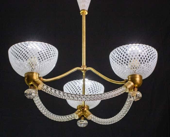 Elegant Art Deco Reticello Murano Glass Chandelier By Venini, 1940 photo 5859.0
