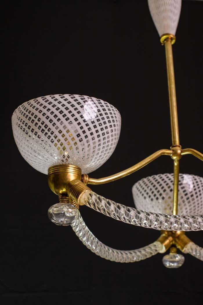 Elegant Art Deco Reticello Murano Glass Chandelier By Venini, 1940 photo vintage