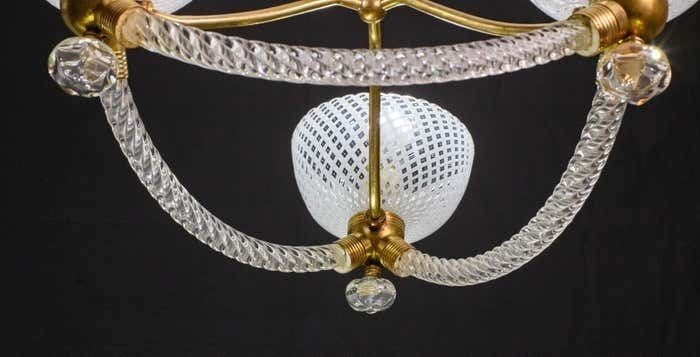 photo furniture Elegant Art Deco Reticello Murano Glass Chandelier By Venini, 1940