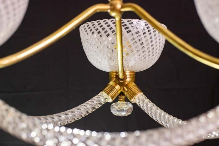 photo vinterior Elegant Art Deco Reticello Murano Glass Chandelier By Venini, 1940