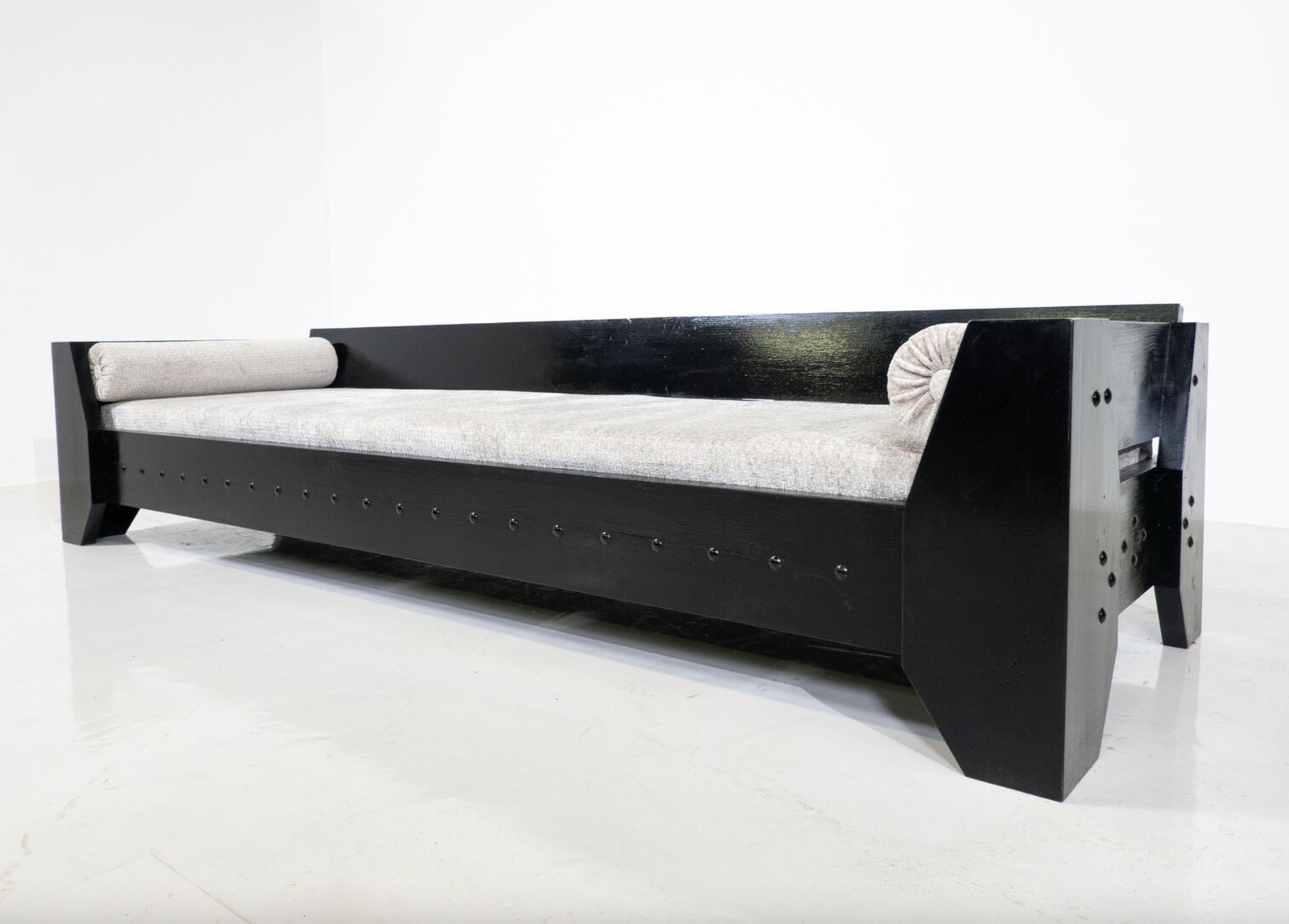 photo furniture Modernist Sofa / Daybed, Black Wood And Fabric, 1960s