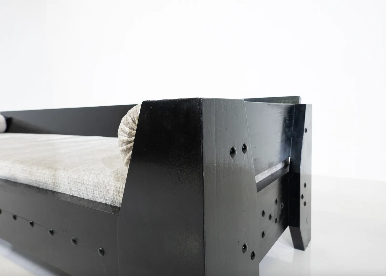 photo for sale Modernist Sofa / Daybed, Black Wood And Fabric, 1960s