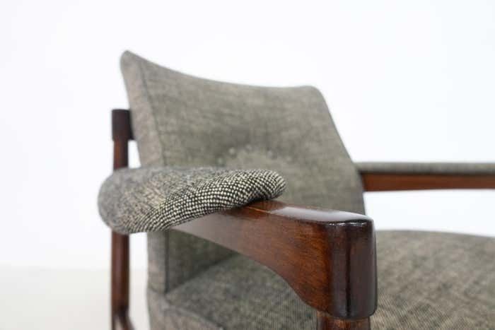 Mid Century Modern Pair Of Armchairs, Wood And Grey Fabric, Italy, 1960s photo buy