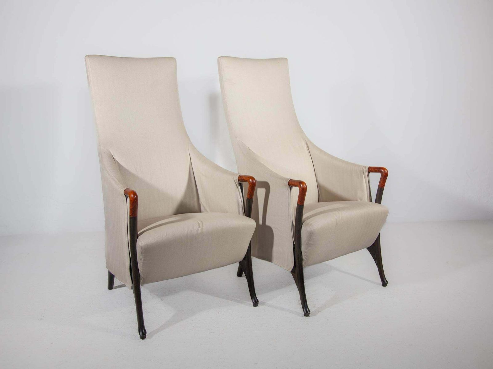 photo for sale Set Of Two Highback Lounge Chairs And Footstool By Umberto Asnago, 1980