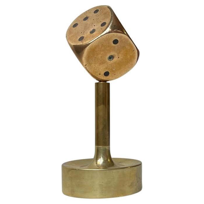 Midcentury Desk Sculpture Of Dice In Bronze, 1950s