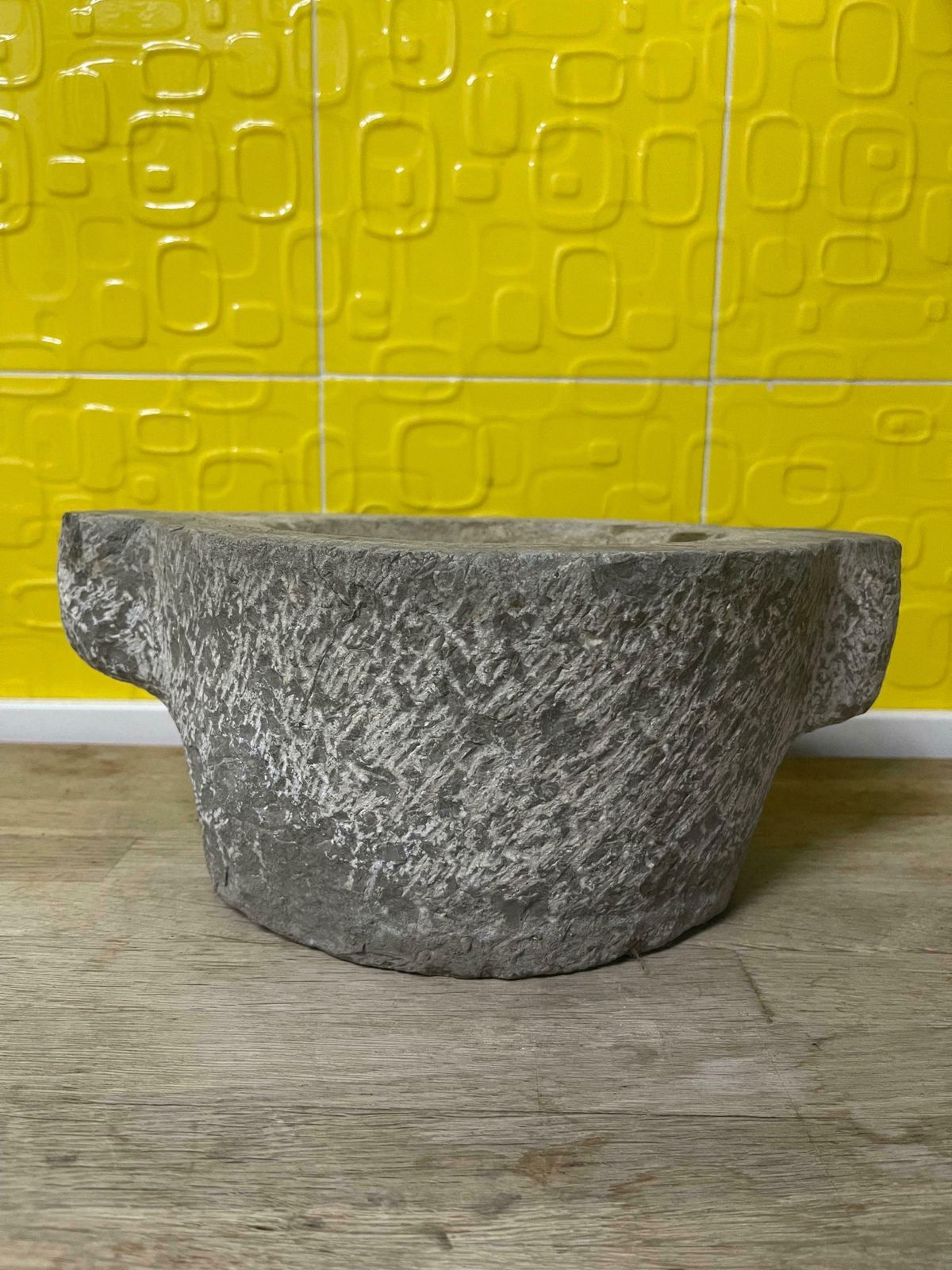 Mortaio Rotondo Per Pesto In Marmo Grigio Italiano Del 1800 Scolpito A Mano photo buy