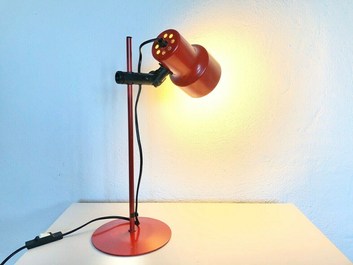 Danish Mid Century Table Lamp In Red Metal With Black Details  Design From Vitrika photo for sale