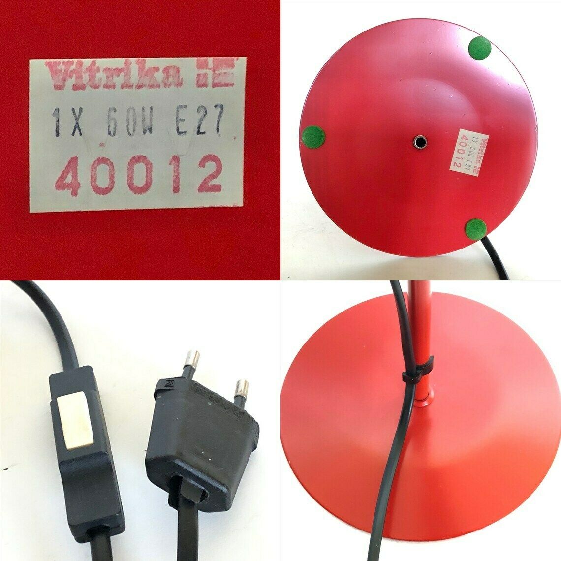 Danish Mid Century Table Lamp In Red Metal With Black Details  Design From Vitrika photo vintage