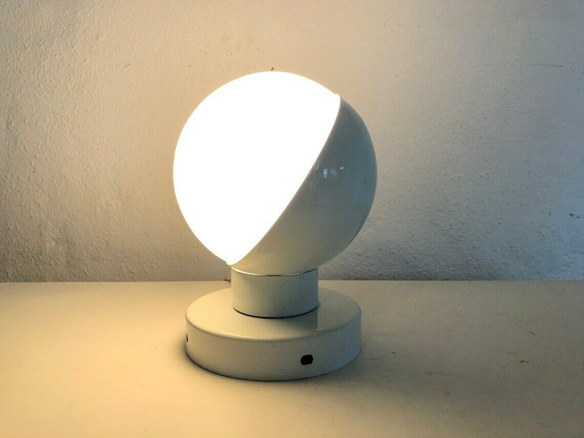 Danish Vintage Minimalist Space Age Ball Table Or Wall Lamp With Eclipse Effect In Opal Glass And White Metal photo furniture