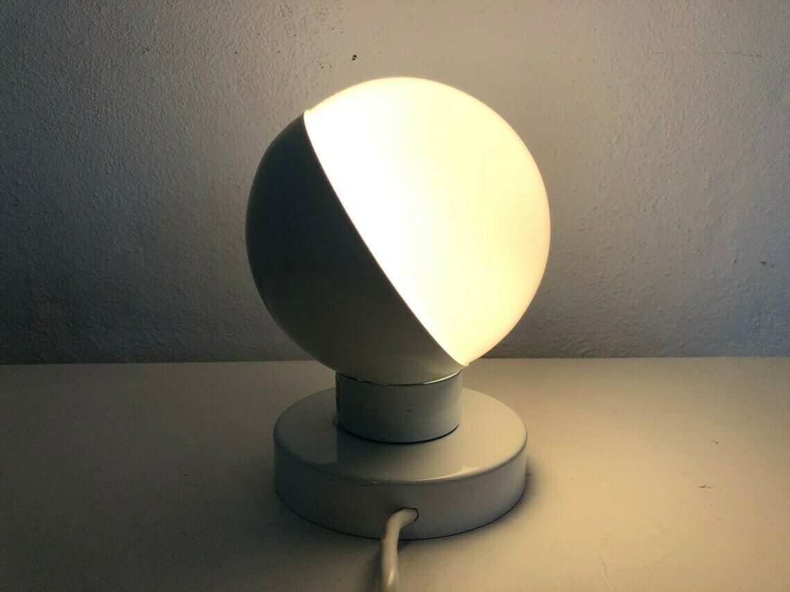 Danish Vintage Minimalist Space Age Ball Table Or Wall Lamp With Eclipse Effect In Opal Glass And White Metal photo 183.0
